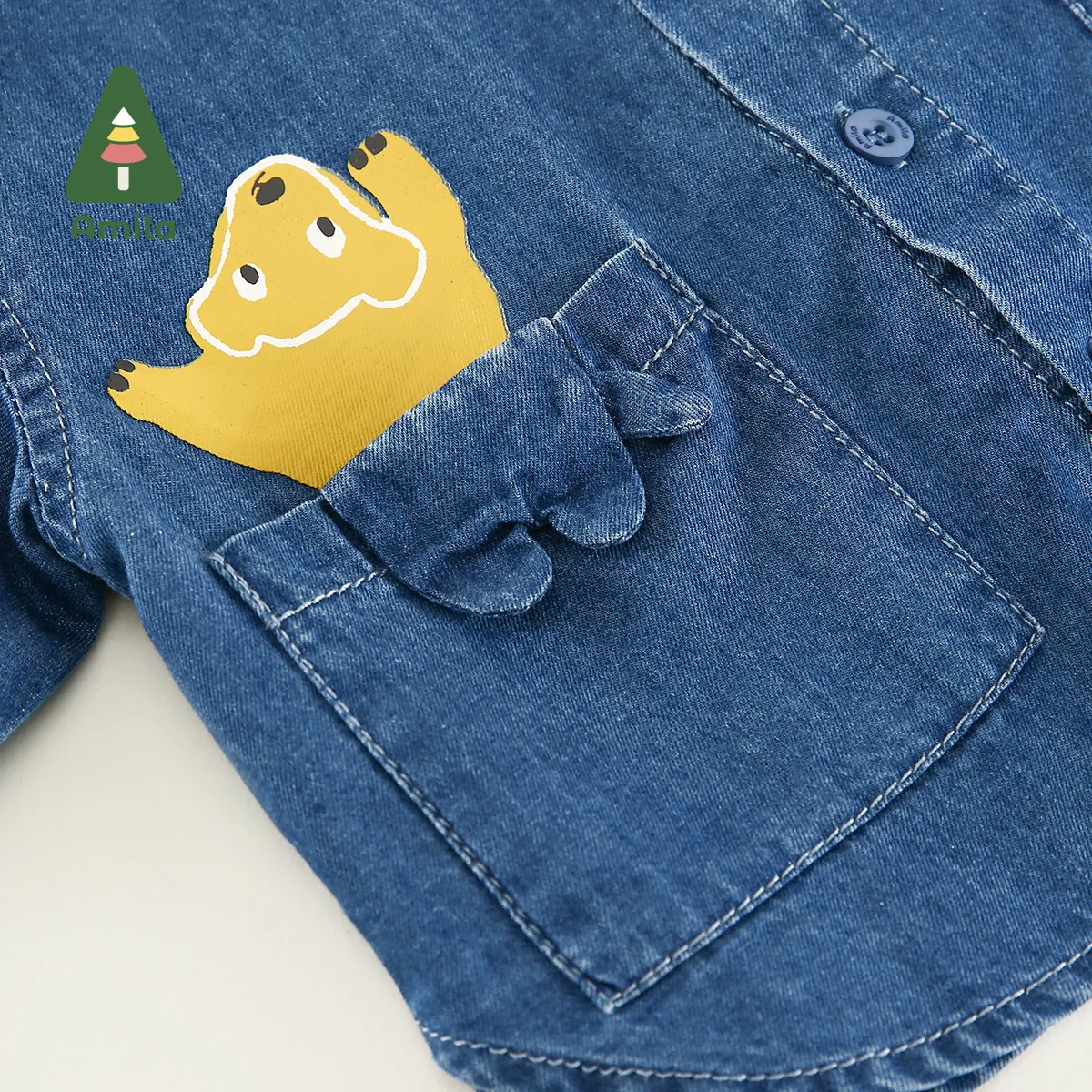 Amila Baby Boys Demin Shirt Spring New 100% Cotton Long Sleeves Top Fashion Soft Cowboy Three Quarter Sleeve Kids Outwear