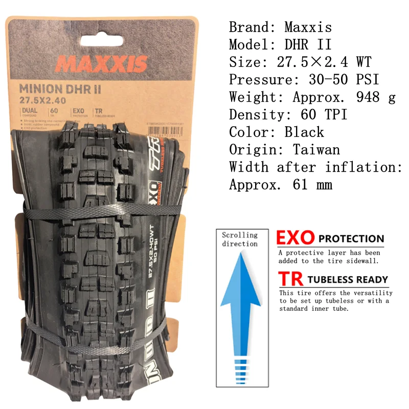 Maxxis Minion DHR (M327ru) 26/27,5/29 Zoll, Downhill-Faltreifen für Mountainbike, verschleißfester und stärkerer Kurven – Detail 14