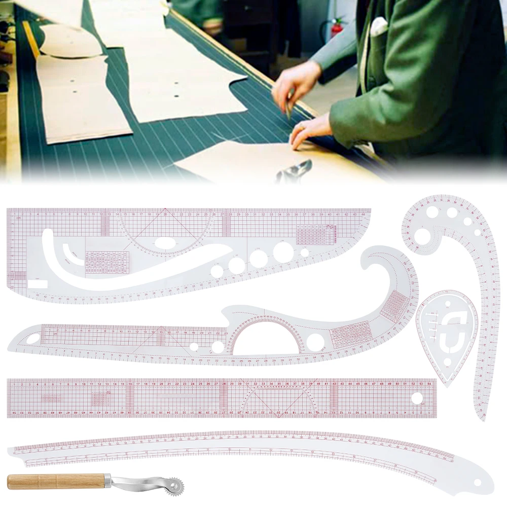 Fabric Cutting Wheel 9-Piece French Curve Ruler Set - Clear Plastic ...