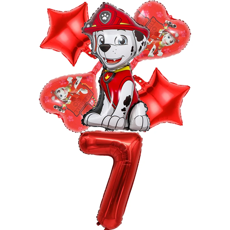 6 יחידות בלון פואיל עם נושא פאו פטרול מרשל בלון מספר בלון יומולדת לילדים קישוט למסיבת יומולדת לתינוק מתנה למסיבת בלון