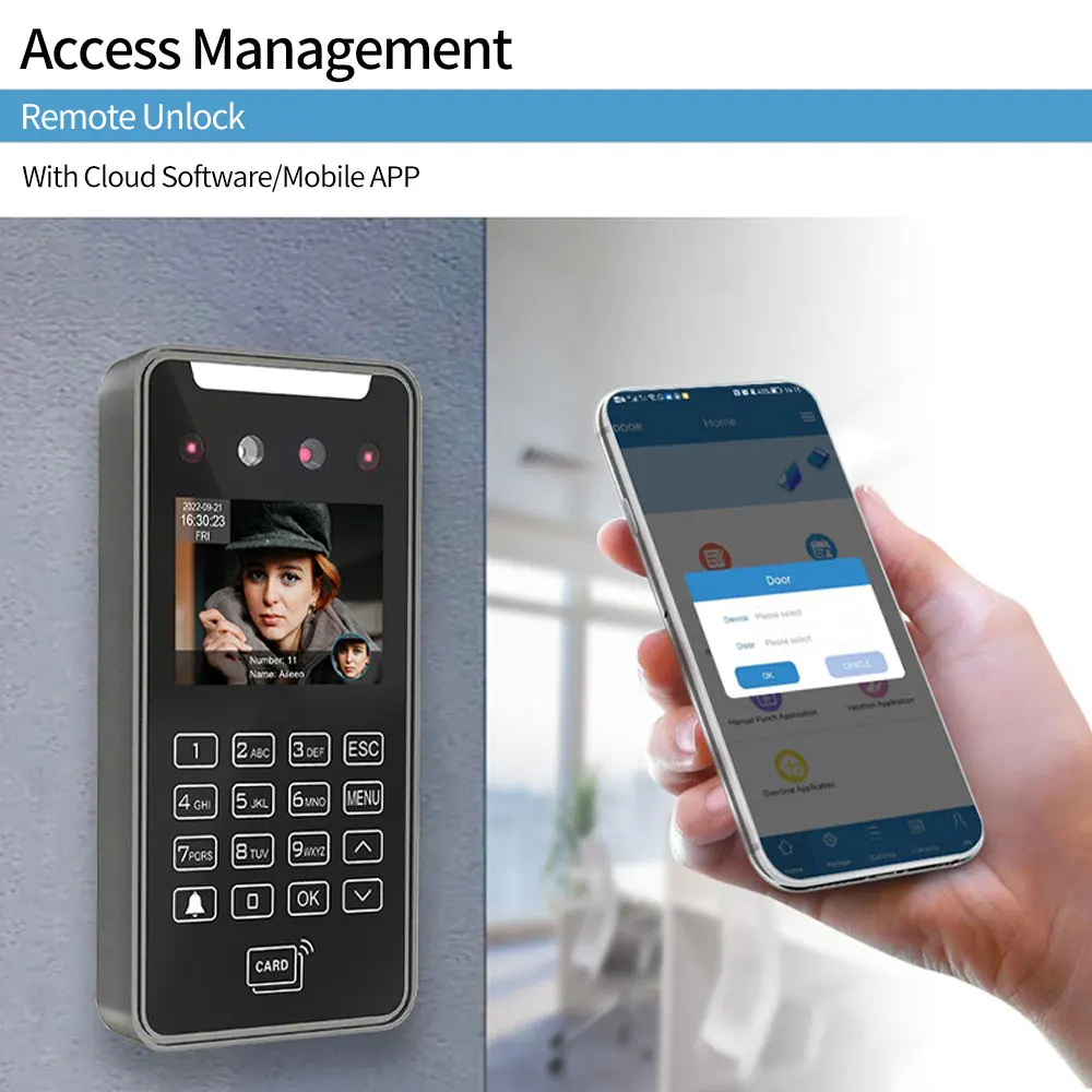 Fingerprint Attendance Machine Facial Recognition Clock 5000User 2.8Inch Touch Lcd 2MP Camera Biometric Face Recognition Wifi Access Control Employee Time Attendance Free Cloud API SDK