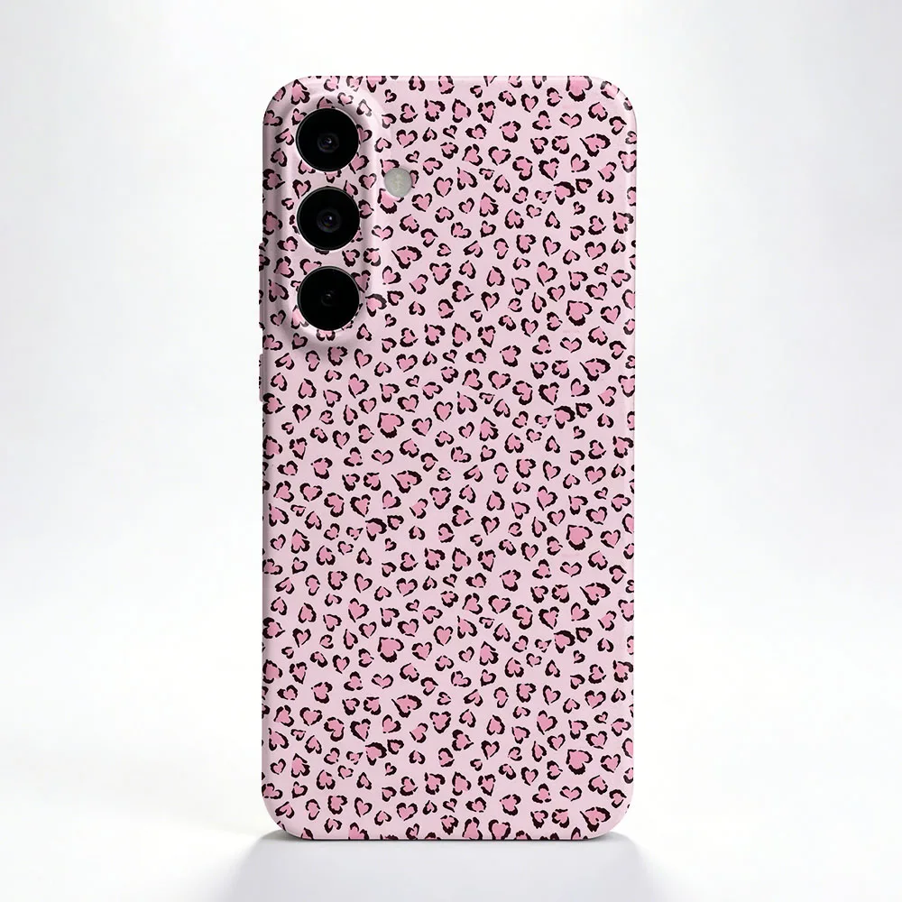 Leopard Print Pink Love Heart Hard PC Phone Case Cover