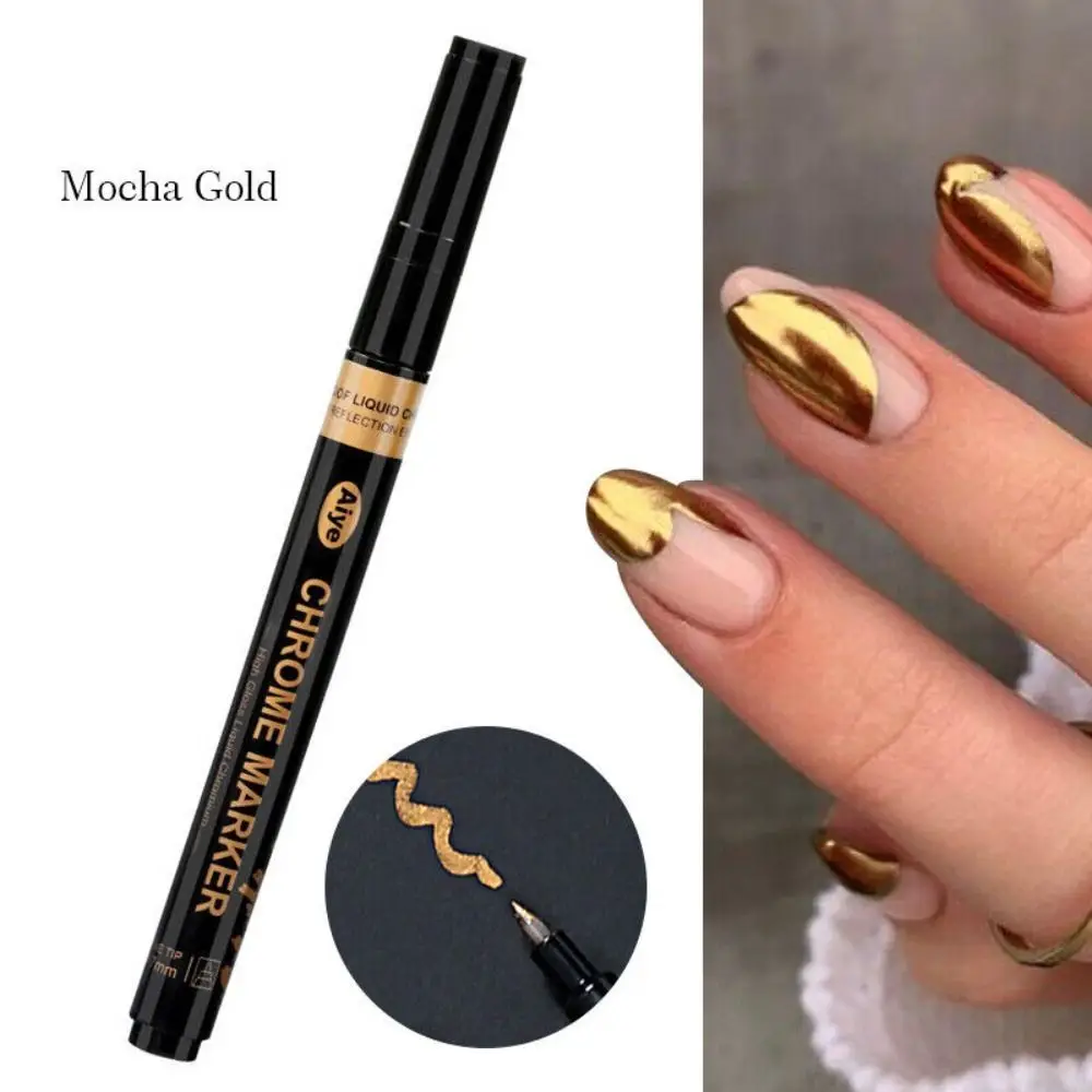 

Metallic Nail Polish Pen Trendy Silver Chrome Rose Gold Brush Pen Manicure High-gloss Mirror Touch-up Pen Nail Art