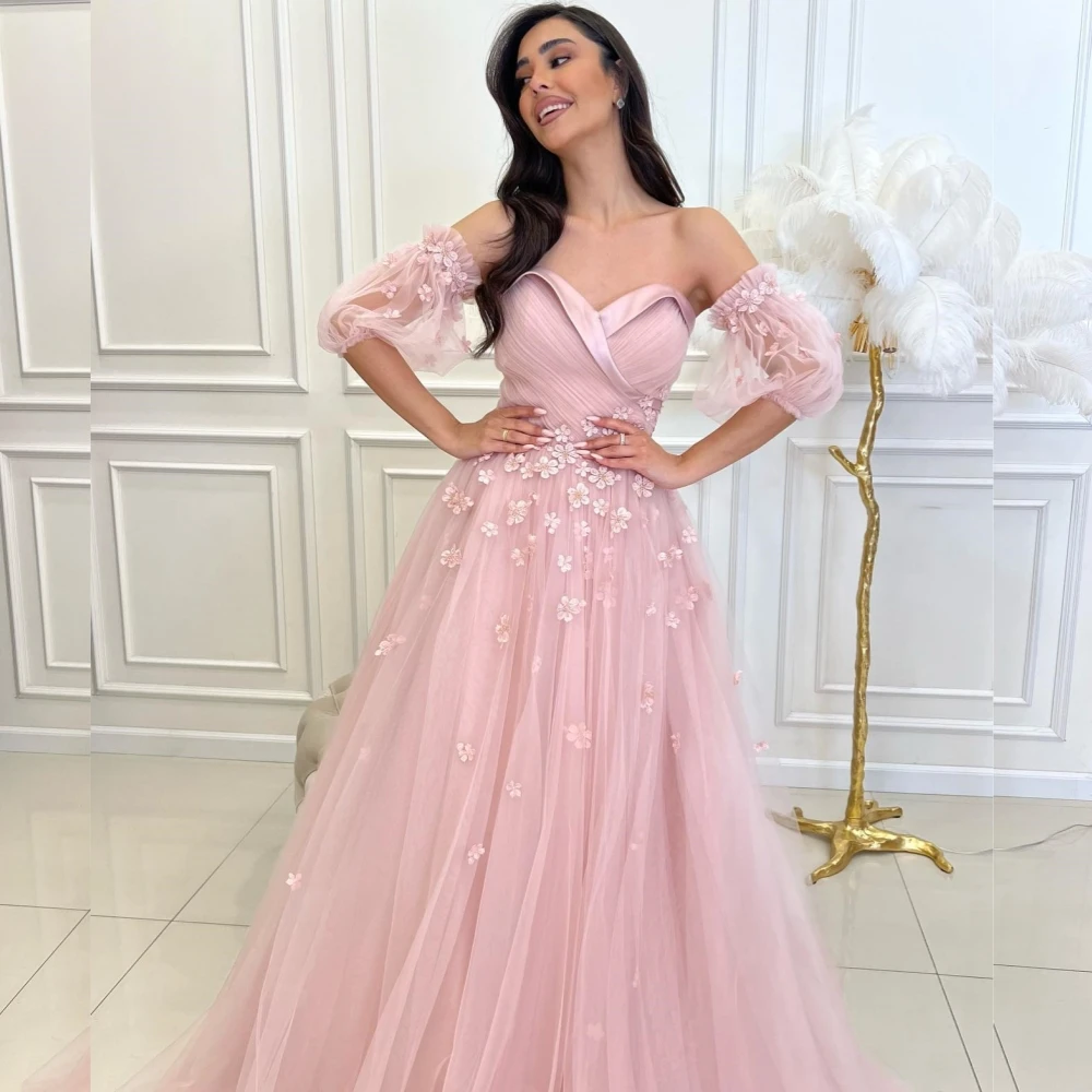 

Tulle Applique Homecoming A-line Off-the-shoulder Bespoke Occasion Gown Long Dresses