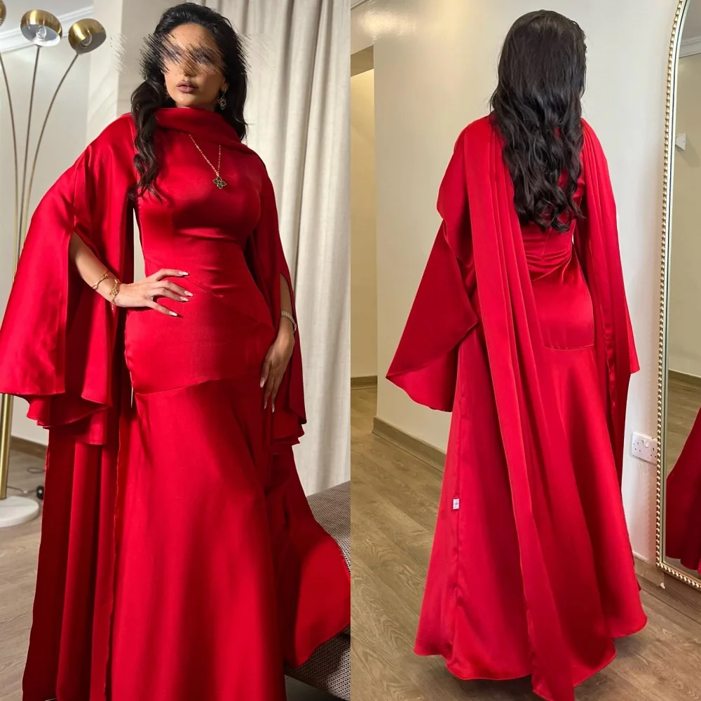 Jiayigong Sparkle  Prom Satin Draped Ruffles Engagement A-line High Collar Bespoke Occasion Gown Midi Dresses