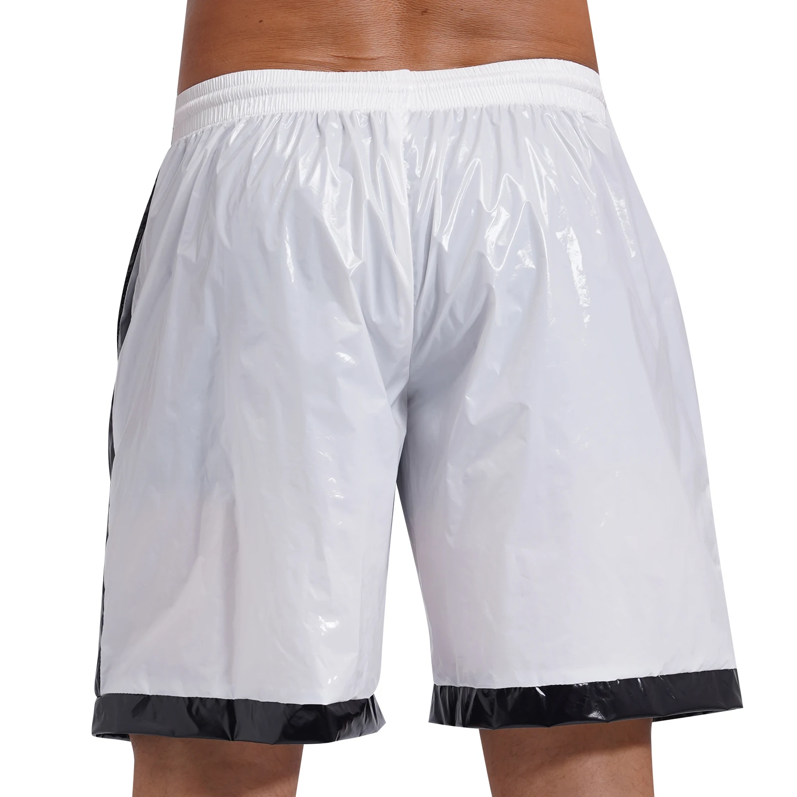 Mens Wet Look Boxer Shorts Drawstring Elastic Waist Pockets Waterproof Beach Shorts Swimming Trunks Loose Fit Short Pants Club 4
