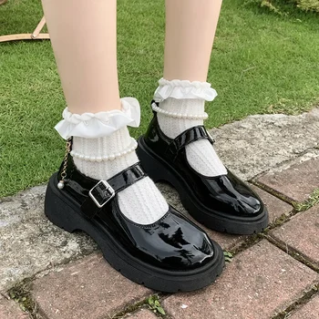 Women's Luxury Beaded Mary Jane Leather Shoes Spring/Autumn Fashion Comfortable Elegant Flat Black Walking Shoes Zapatos Mujer 1