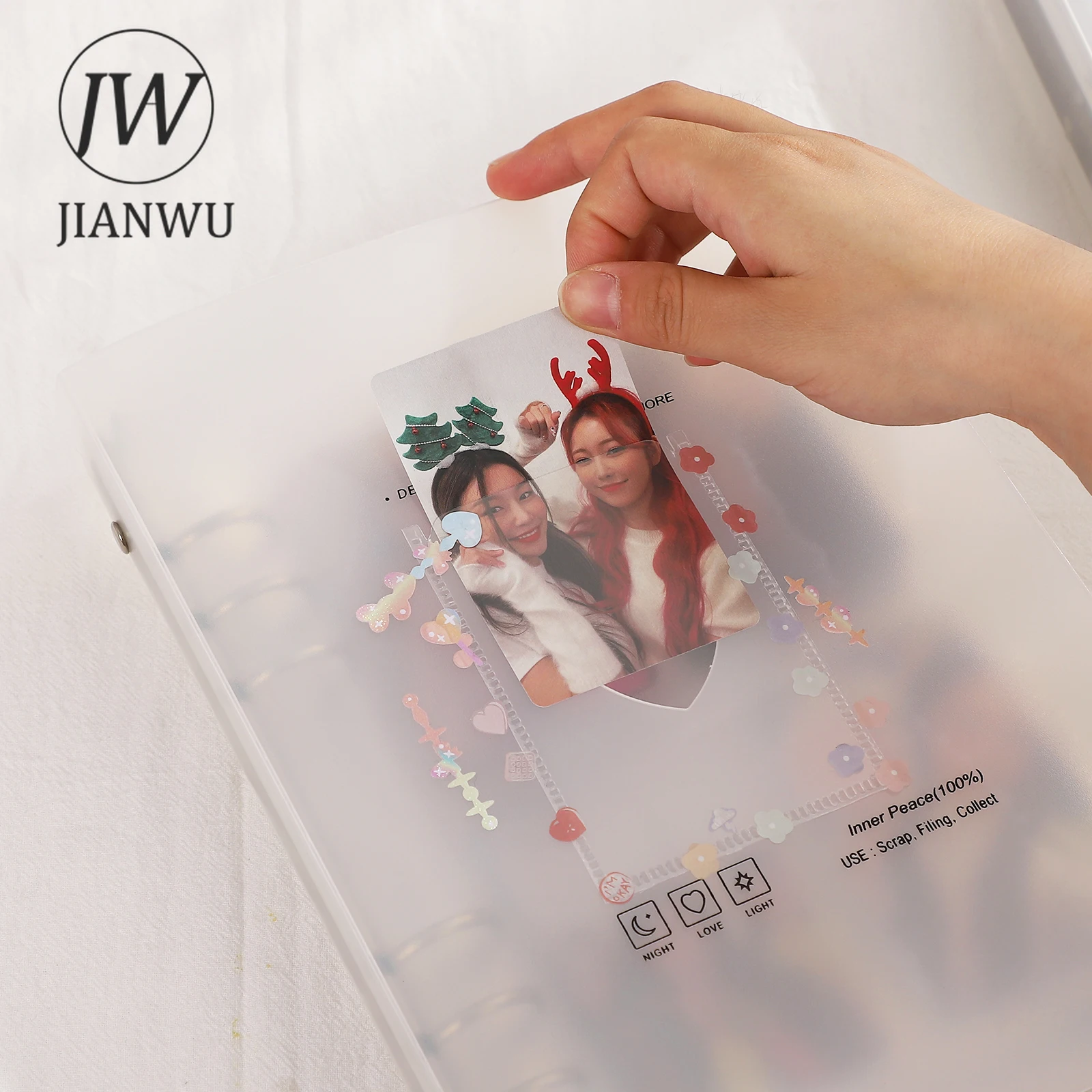 Photo Album JIANWU A5 PVC Frosted Photo Album Binder 10 Pcs Inner Page Star Photos Card Stock Loose-leaf Storage Book Stationery Organizer
