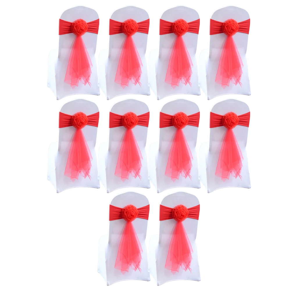

10pcs Elastic Flower Chair Sashes Cover Bands For Wedding Party Hotel Decoration No Need To Tie Chair Back Flowers Sashes