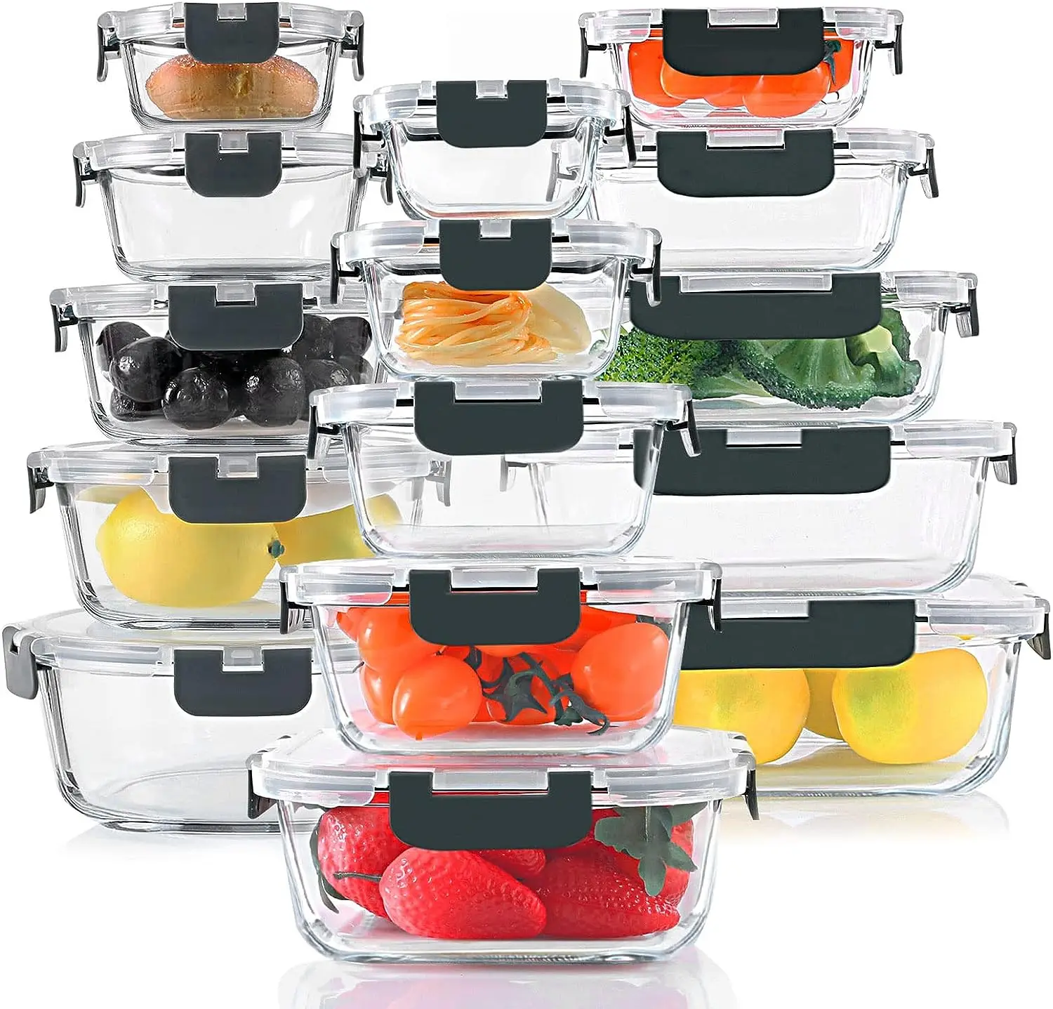 

30 Pieces Glass Food Storage Containers Set, Glass Meal Prep Containers Set with Snap Locking Lids