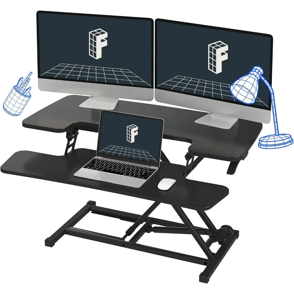 35in Standing Desk Converter Height Adjustable Sit to Stand up Desk Riser Computer Workstation with Keyboard Tray Wide 2-Tier D