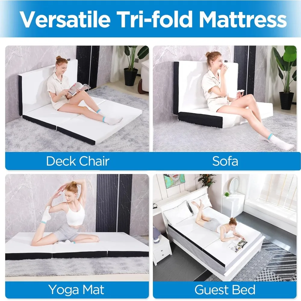 Folding Mattress, 3 inch Single Tri-fold Memory Foam Mattress Topper with Washable Cover,Cooling Mattress Pad for College Dorm 3
