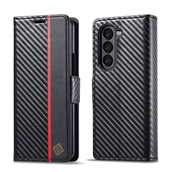 Premium Carbon Fiber Leather Magnetic Wallet Case with Card Holder for Samsung Z Fold 8 (BlackI)