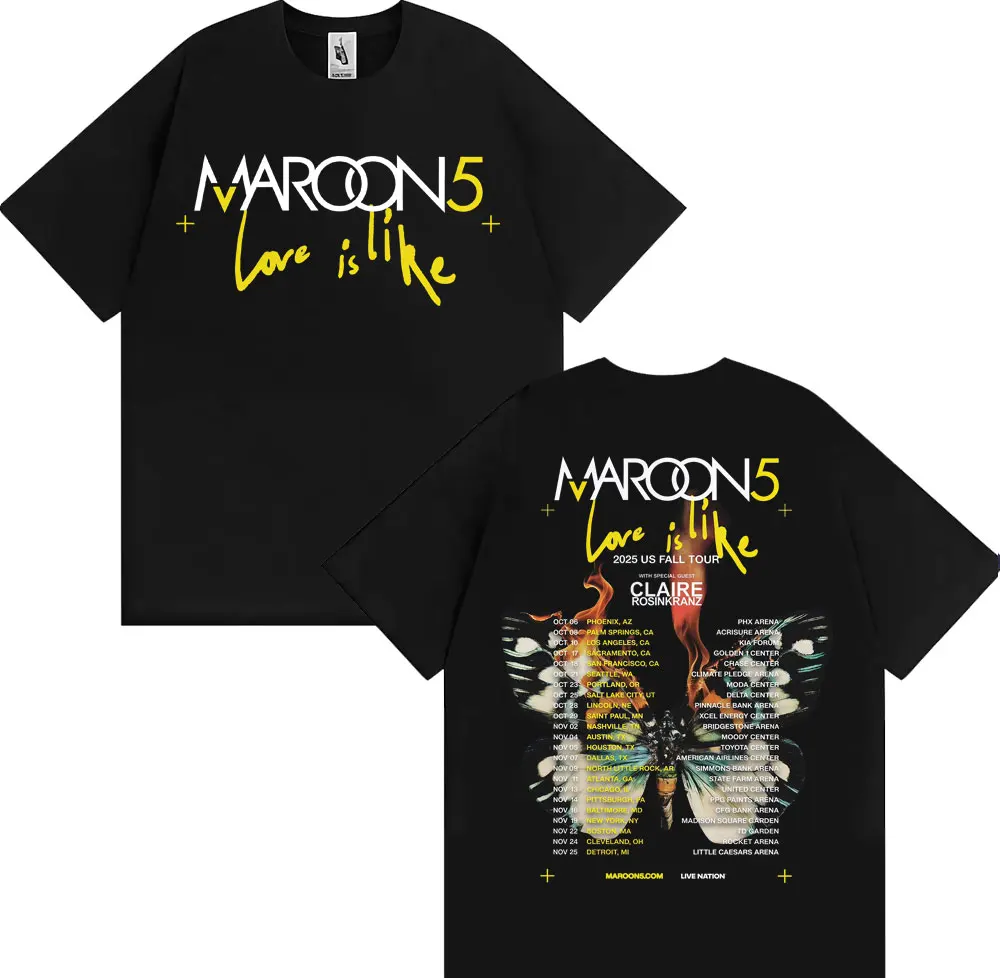 Band Maroon 5 Love Is Like US Fall Tour 2025 T-Shirt Herren Damen Mode Hip Hop Street T-Shirts 100 % Baumwolle Komfort Loose T-Shirt