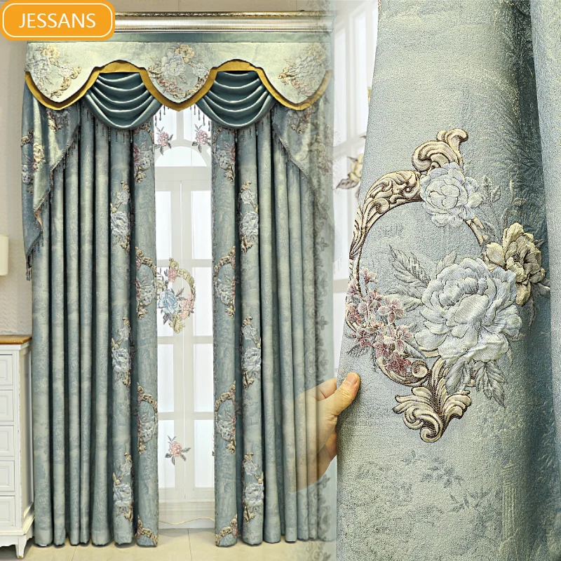 

Customized living room curtains Light luxury high shading three-dimensional jacquard Bedroom balcony sunshade modern European