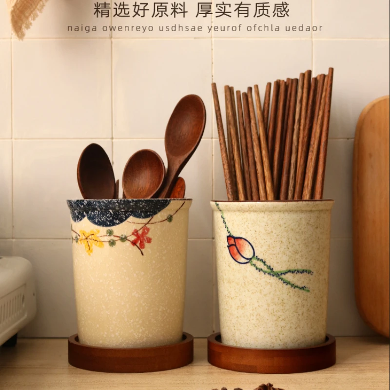 Japanese style Household Ceramic Chopsticks Tube Chopsticks Box Chopsticks Rack Drain Rack Basket Kitchen Supplies