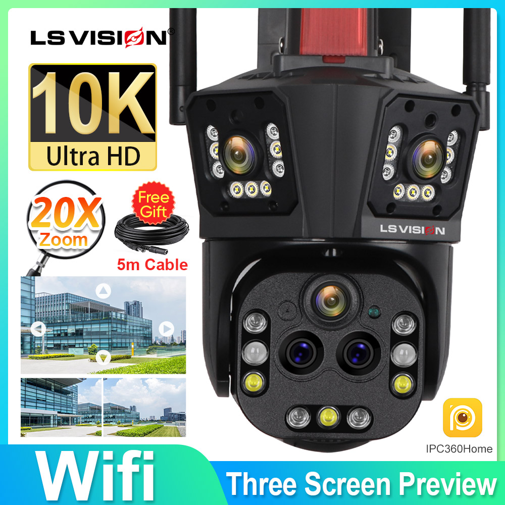 LS VISIONÂ Wifi Survalance Camera Outdoor 20X Optical Zoom Auto Tracking PTZ IP Cam 5 Lens 3 Screen Waterproof Security CctvÂ 