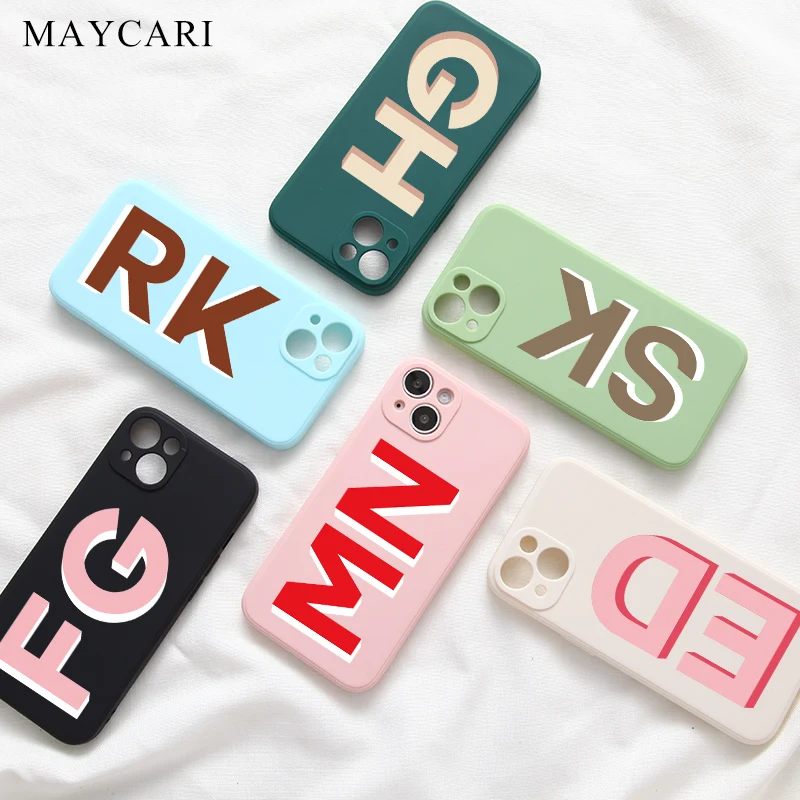 

Personalized Customized letter Silicone Case for iPhone 13 12 11 Pro Max X XS 7 8 Plus Lens Protection Shockproof Bumper Cover