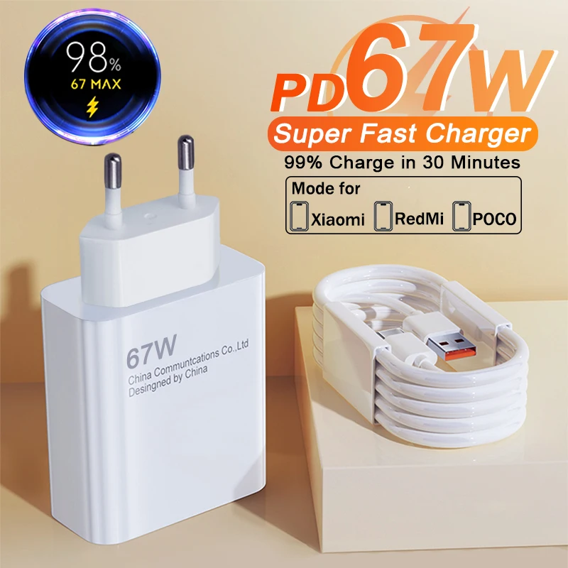 67W Chargeur Rapide Pour Xiaomi 13 Lite/14/13 Pro/12T/12 12X/11T