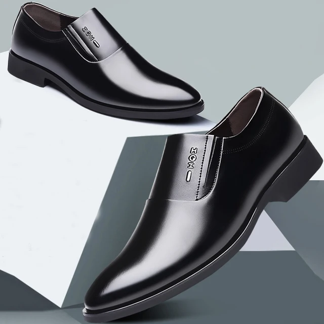 Zapatos de vestir de cuero genuino para hombre, calzado de negocios, transpirable, suela suave, Invisible, antideslizante, informal, para primavera y otoño - Imagen 2