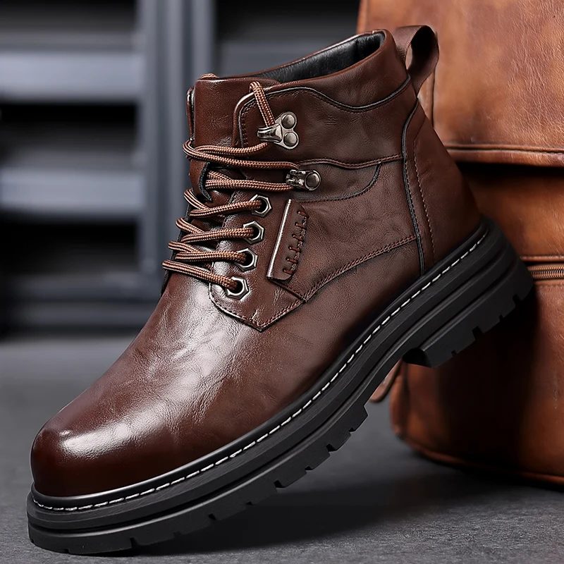 Men Winter High Top Shoes Thick Soled Wear-resistant Workwear Motorcycle Boots