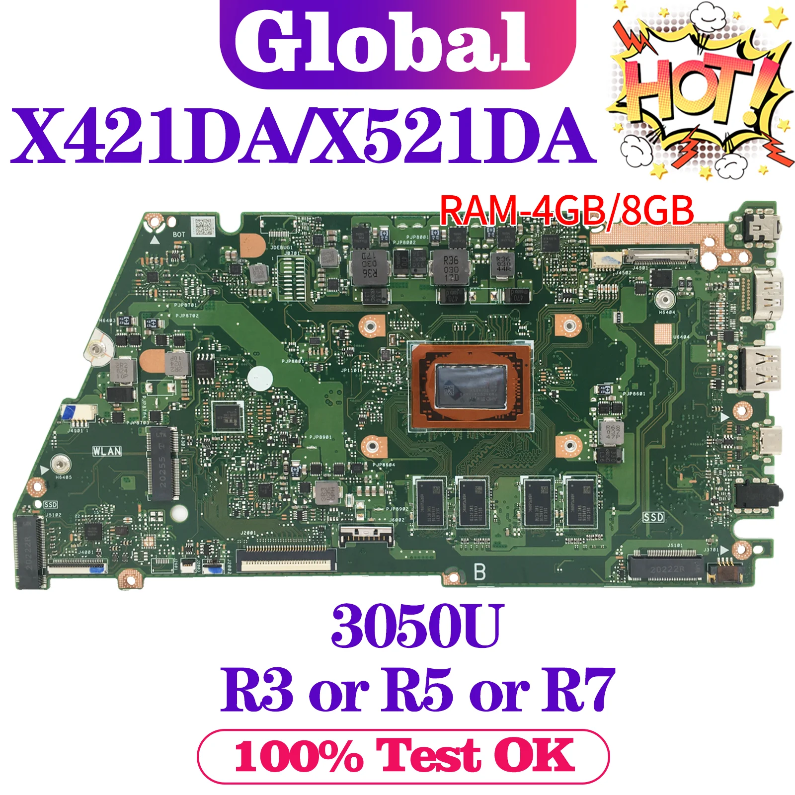 

KEFU X421DA Mainboard For ASUS X421 X421D X421DAP Laptop Motherboard With 3050U R3 R5 R7 8GB/16GB-RAM UMA