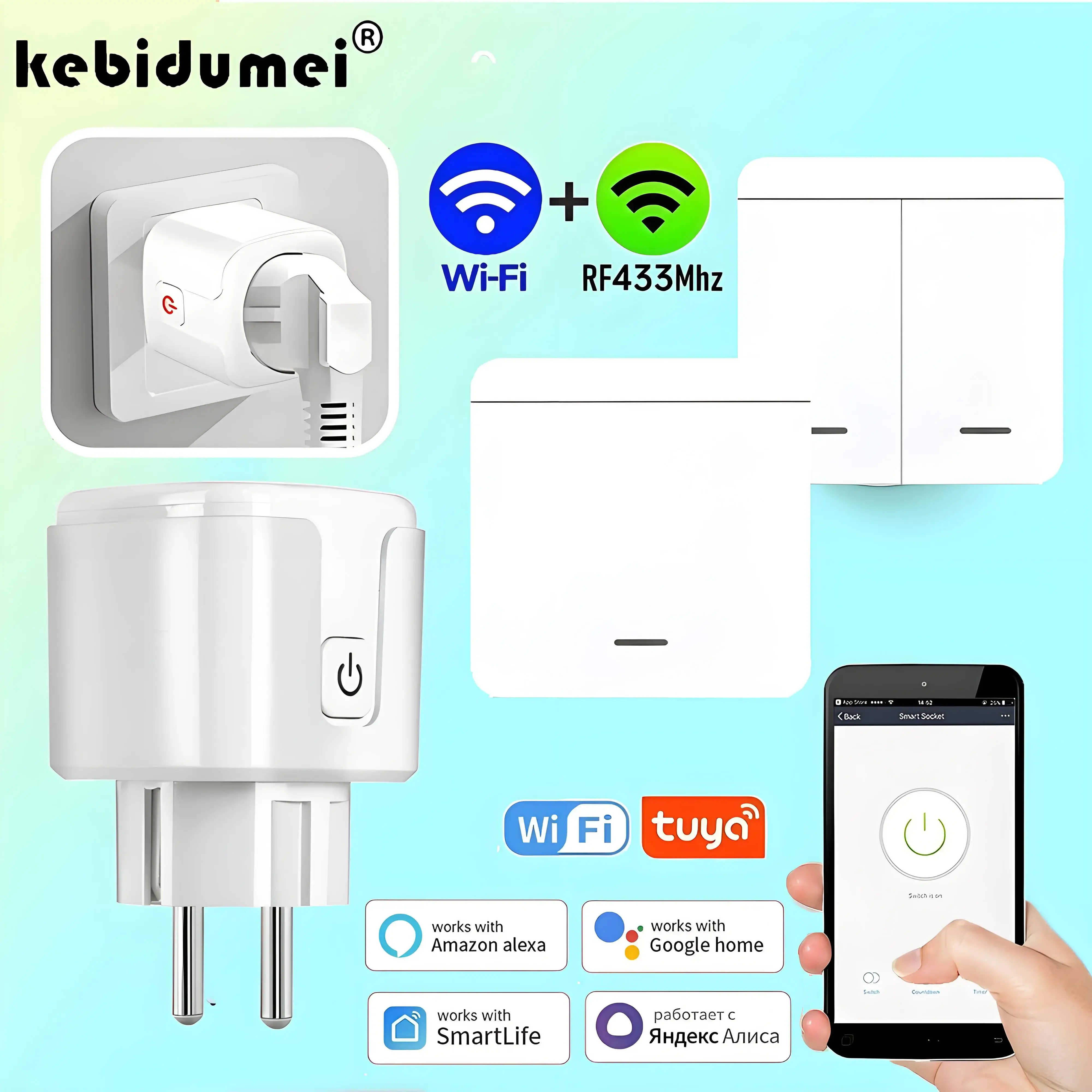 ปลั๊กไฟอัจฉริยะ Tuya WiFi RF433 16A พร้อมฟังก์ชันตรวจสอบพลังงาน ตั้งเวลา ควบคุมด้วยเสียงสำหรับ Alexa และ Google Home สวิตช์ติดผนังไร้สาย 1