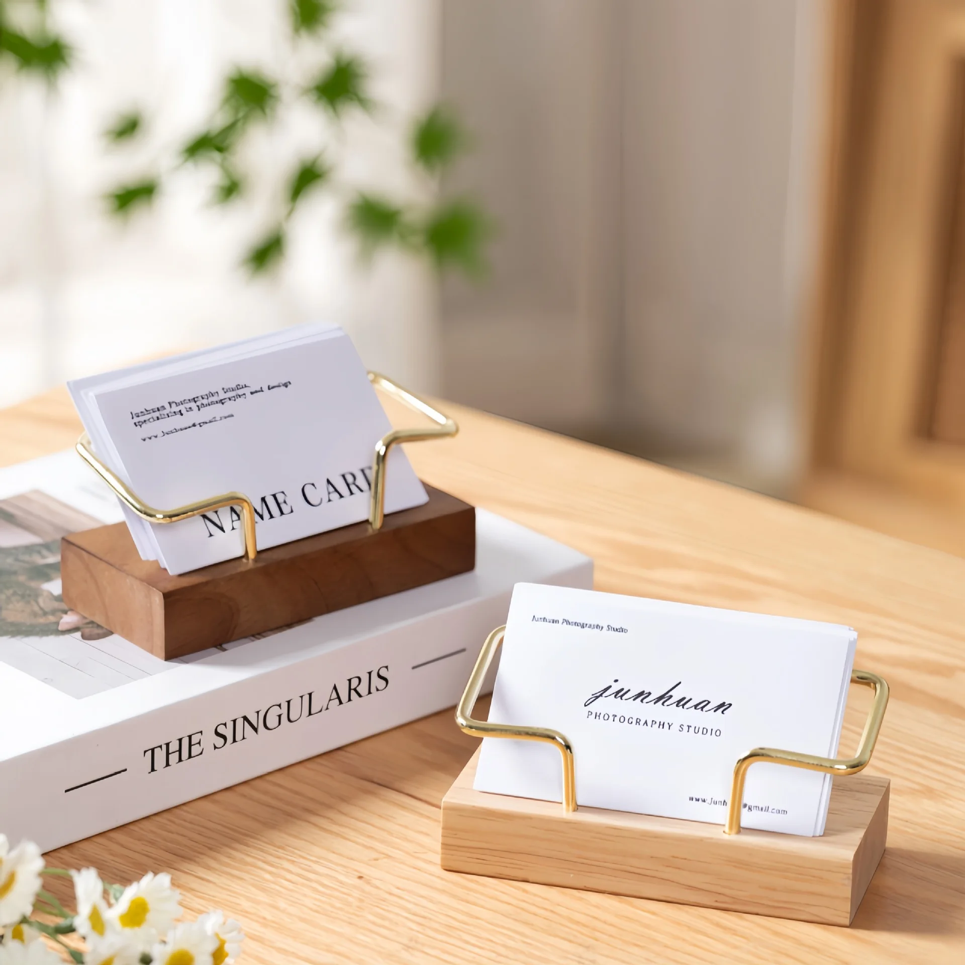 Wooden Business Card Holder & Organizer for Office Desk and Countertop Display