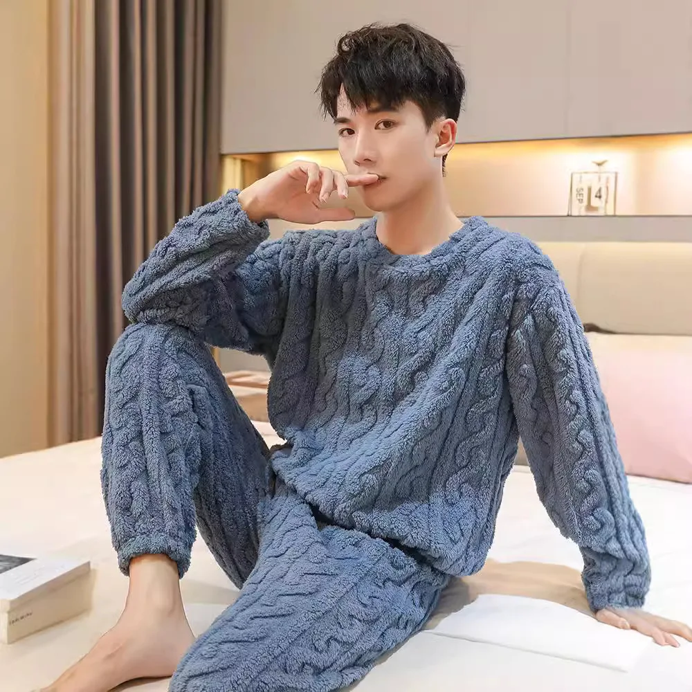 Pajamas Set Men Women Fall Winter Coral Fleece Thickened Padded Homewear