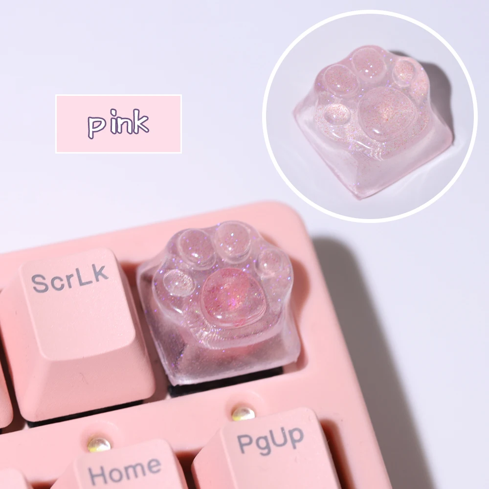 Purple Translucent Cat Paw Anime Keycap with Backlit RGB - Cute Kawaii Pink Cyan Custom ESC & WASD Cap