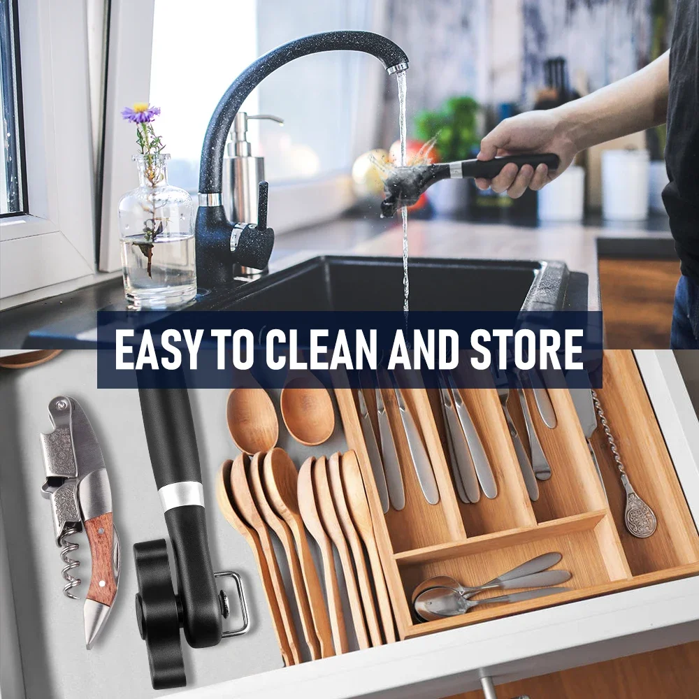Premium Stainless Steel Manual Can and Jar Opener - Safety Side Cut Bottle Opener and Kitchen Tool