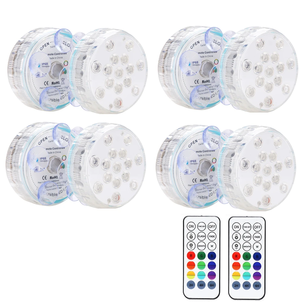 15 LED Underwater Swimming Pool Light with 5 Large Suction Cup RGB IP68 Pond Bathtub Garden Submersible Lamp with Remote Control underwater led lights Underwater Lights