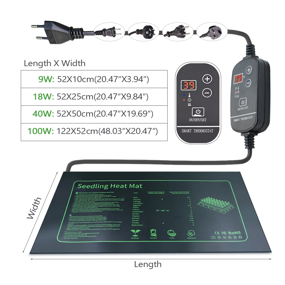 Seedling Heating Mat Digital Thermostat Even Heat Distribution Plants Seed Germination Indoor Gardens Pad