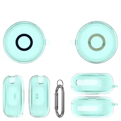 Silicone Dustproof Earphone Case with Carabiner - Shockproof and Anti - Drop Charging Box Sleeve (Transparent Green)