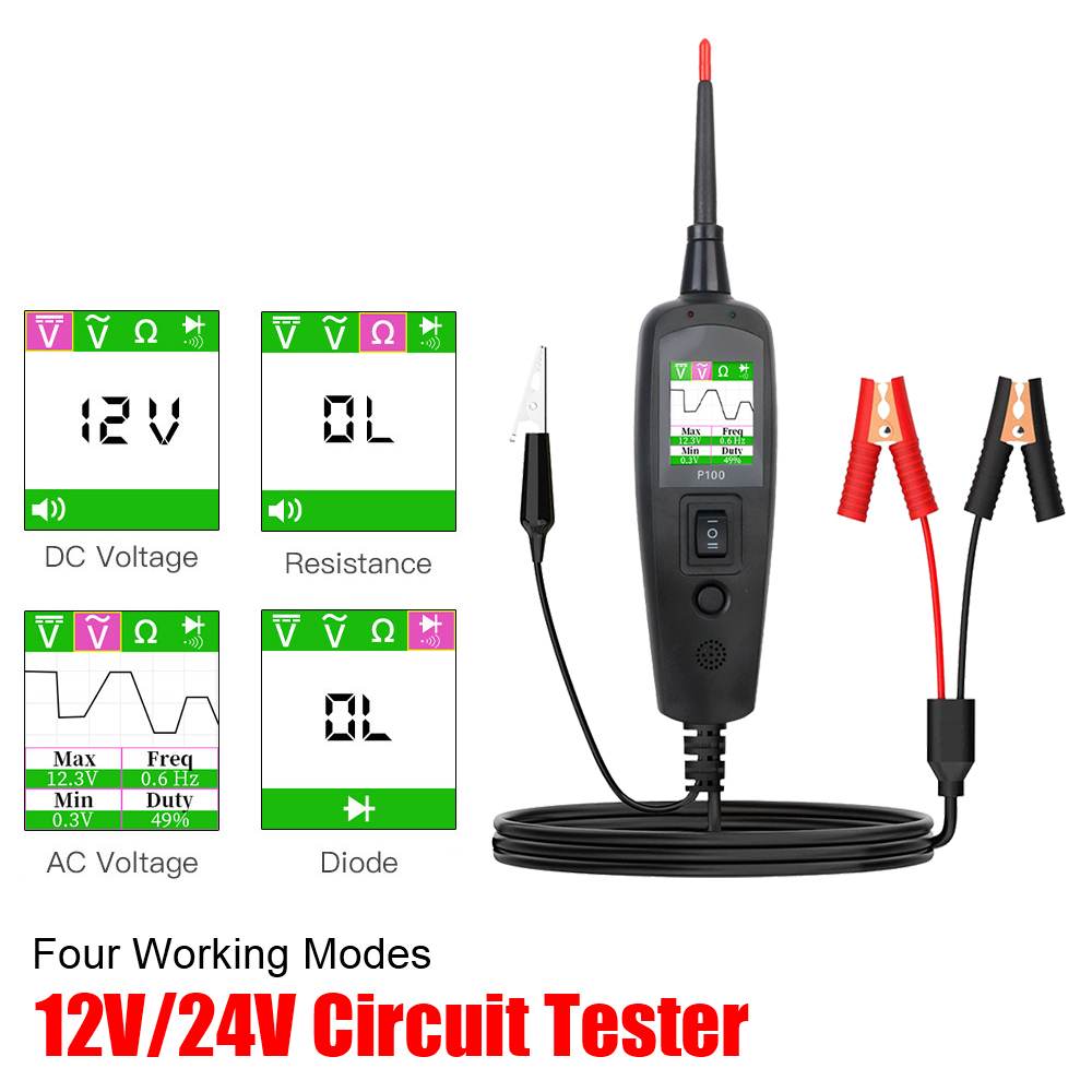 P100 24V 12V Probe Pen Car Tester Voltage Resistant Test Circuit Ignition Battery Scanner Diagnostic Tools Auto Accessories