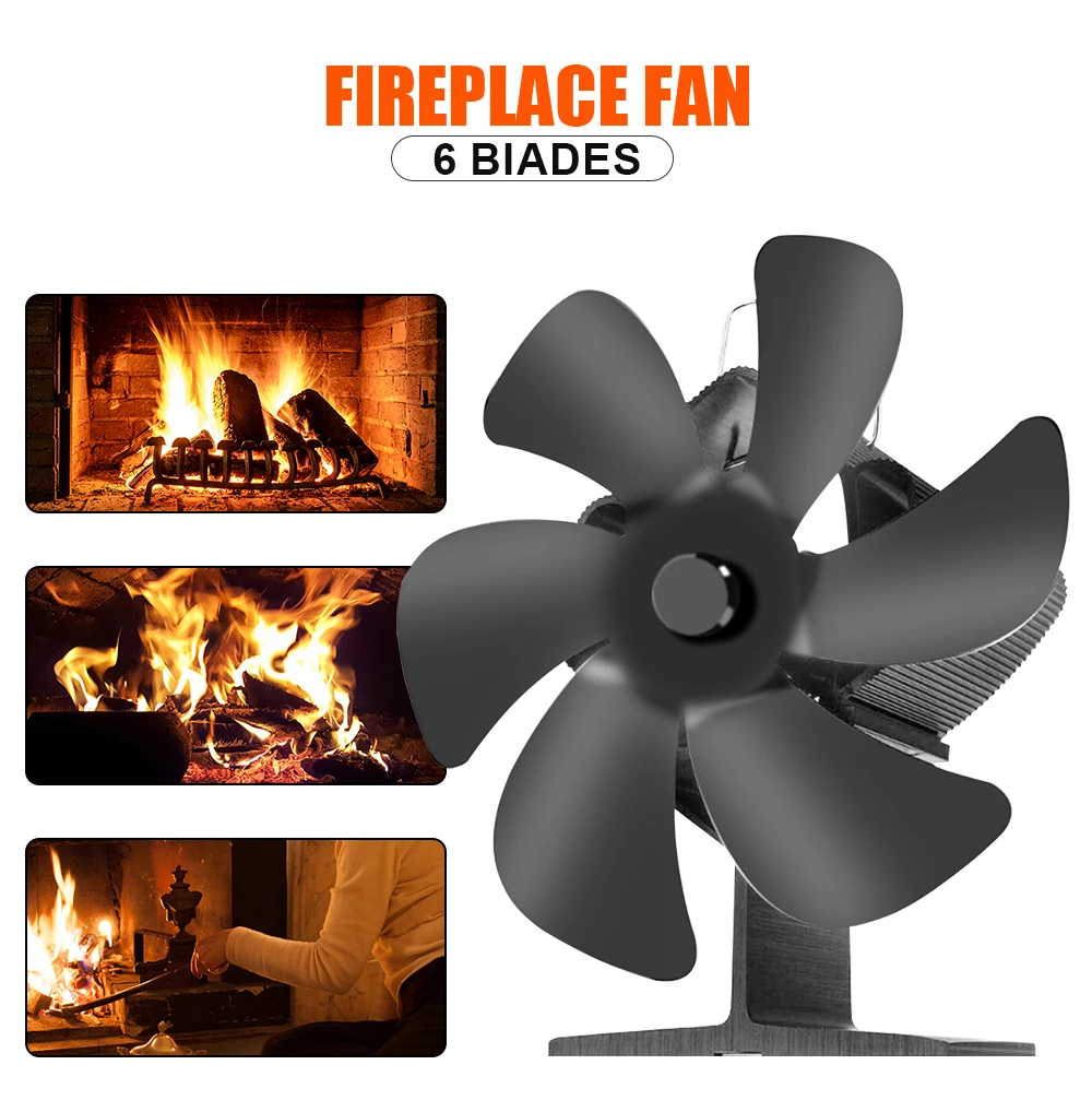 Fireplace heater 6-blade thermal furnace fan burner Quiet fireplace fan Fuel saving air circulation efficient heat distribution