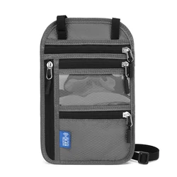 RFID Blocking Waterproof Neck Wallet - Lightweight Anti - Theft Travel Passport Holder & Hidden Document Pouch (GRAY)