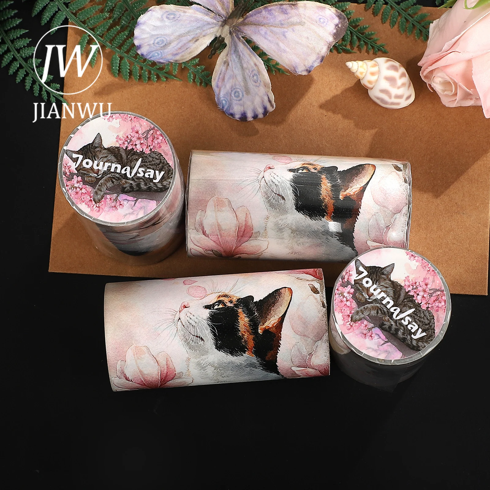 JIANWU 80mm * 205cm 빈티지 봄 꽃 고양이 풍경 소재 콜라주 스크랩북킹 와시 테이프 크리 에이 티브 DIY 저널 문구