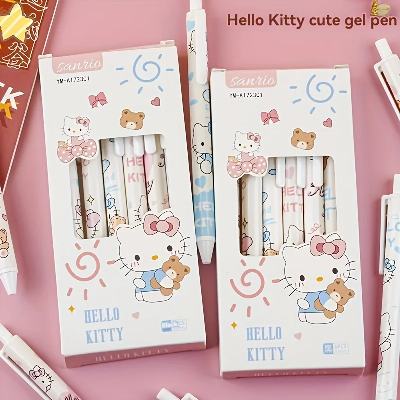 MINISO Sanrio Kitty 스테인레스 스틸 중립 펜, 0.5mm 검정 잉크..