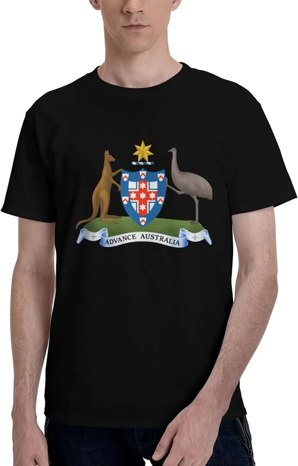 

Coat of arms of Australia 1908â€“1912 Short Sleeve T-Shirt Cotton Soft Breathable Crew-Neck Black