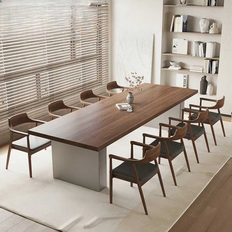 Modern simple large negotiation table, solid wood conference table, long table, desk chair combination workbench,