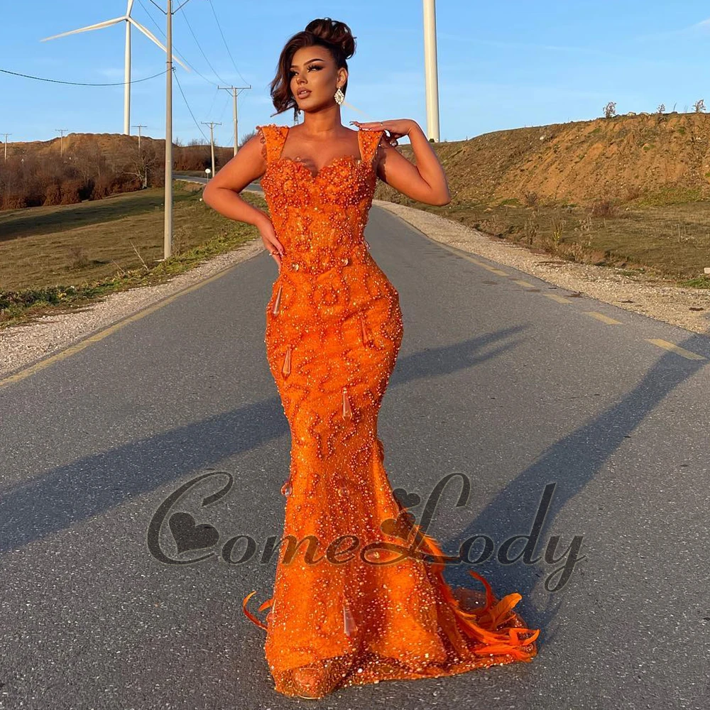 

Comelody Exquisite Tulle Prom Dresses for Women Saudi Arabric Crystals Feather Sparkly Brush Train Sweetheart Sleeveless