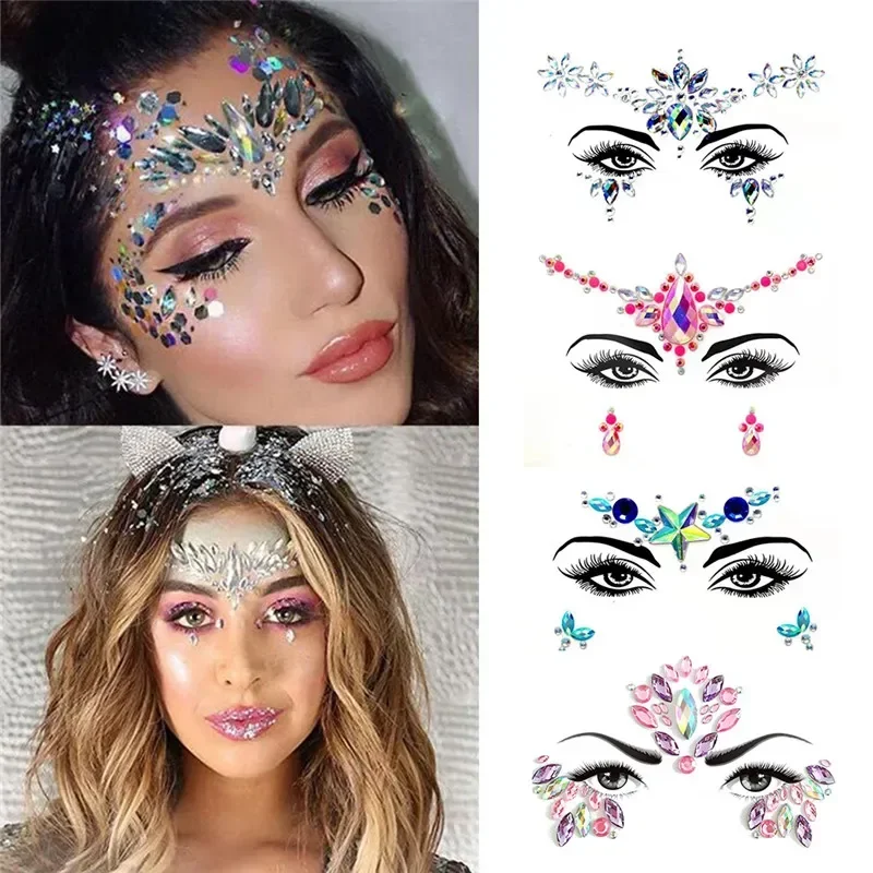 Temporary Women's Tattoo Stickers with Rhinestone and Crystal Face Decorations