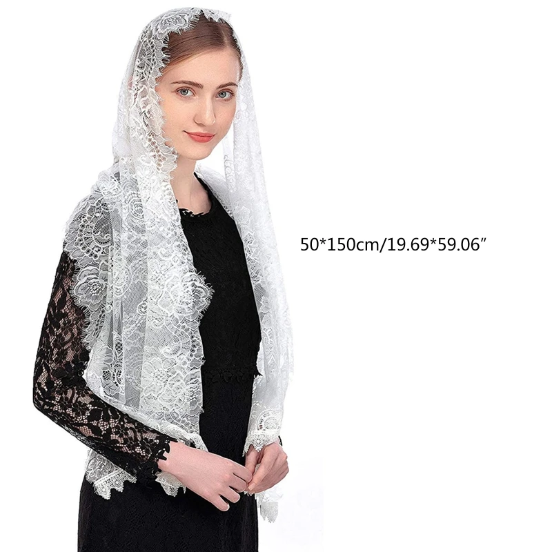 X7YC Lace Mantilla Veil 2 Colors Black and White Spanish Rose Lace Veil Head Covering Wraps bridal veil catholic church veil
