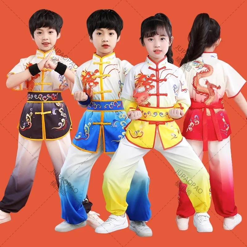 Costume Tradizionale Cinese Kung Fu Kid National Dragon Print Wushu Uniforme Vestito Kung Fu Suit Wing-Chun Abbigliamento