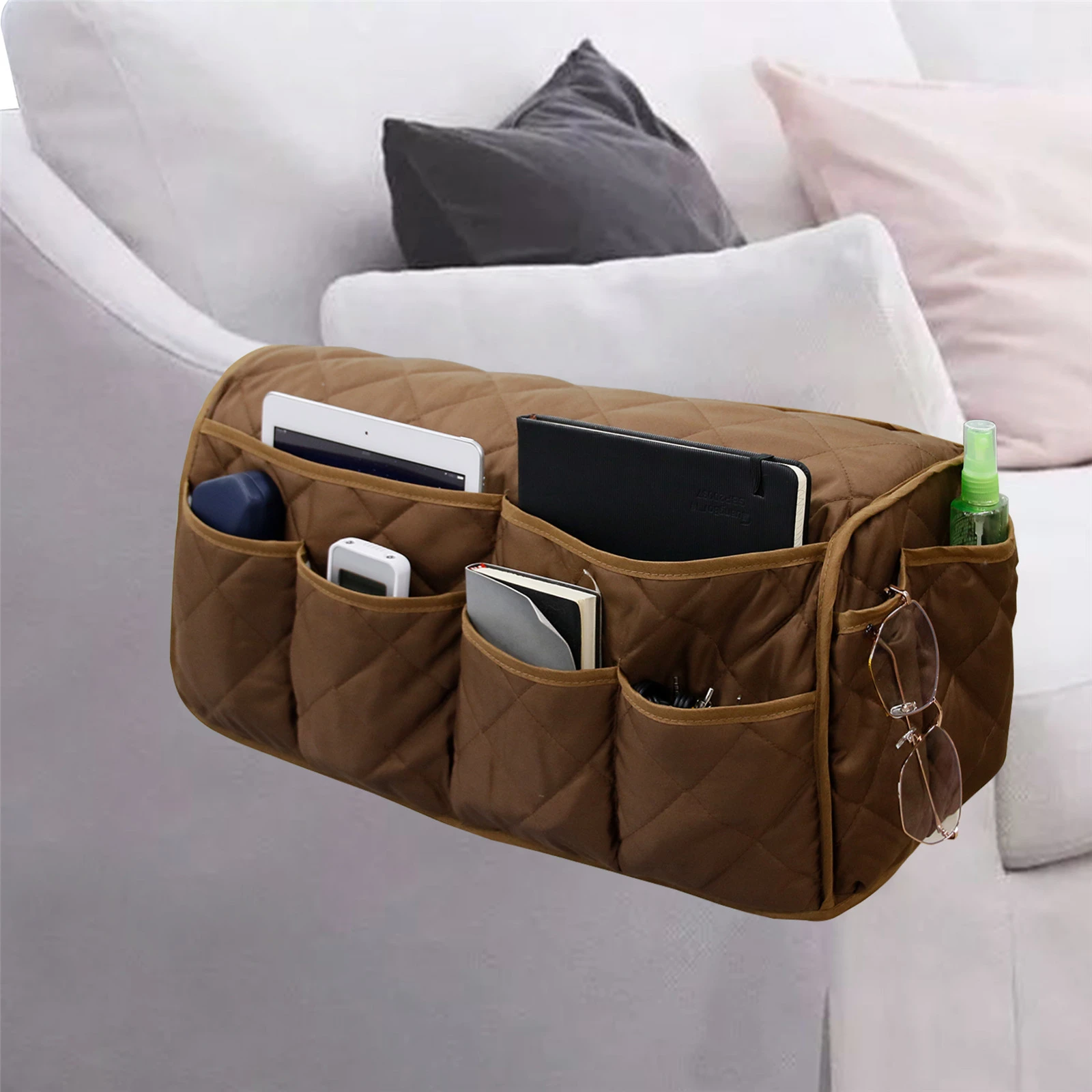 Armchair Armrest Organizer, Sofa Chair Protector Cover, Hanging Pockets