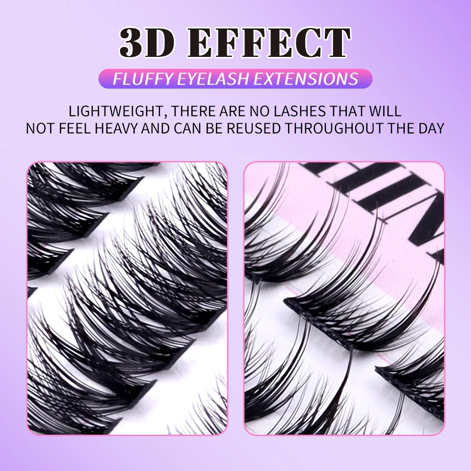 THINKSHOW DIY Lash Clusters Set Mixed Tray Lashes Kit Fluffy Individual Lashes Extension with Lash Bond and Seal At Home Makeup
