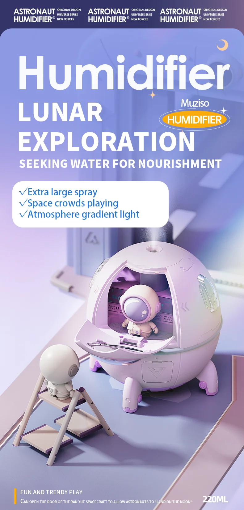 Description Picture 2 of itemMuziso Home Portable Air Humidifier USB Perfume Maker Sprayer Essential diffuser Night Light Cold Mist space capsule