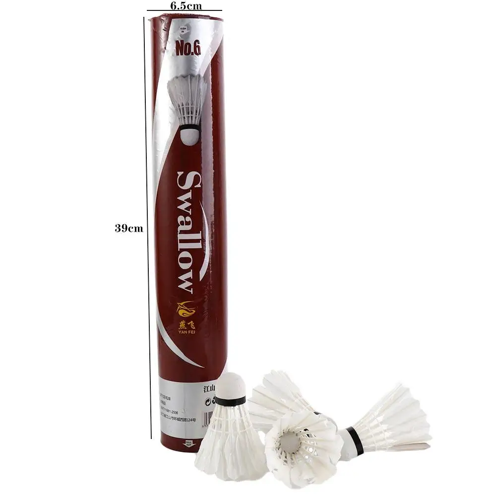 White Elastic Game Sports Outdoor Cork Badminton Balls Goose Feather 12 Pcs Shuttlecock