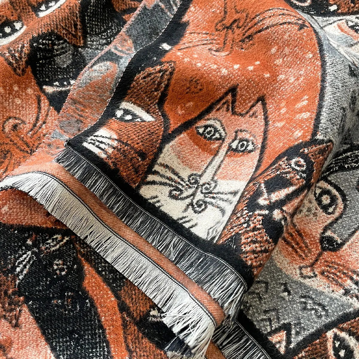 Luxury Winter Cashmere Colorful Kitten Design Scarf Women Warm Pashmina Blanket Poncho Scarves Female Oil painting Shawl Bufanda